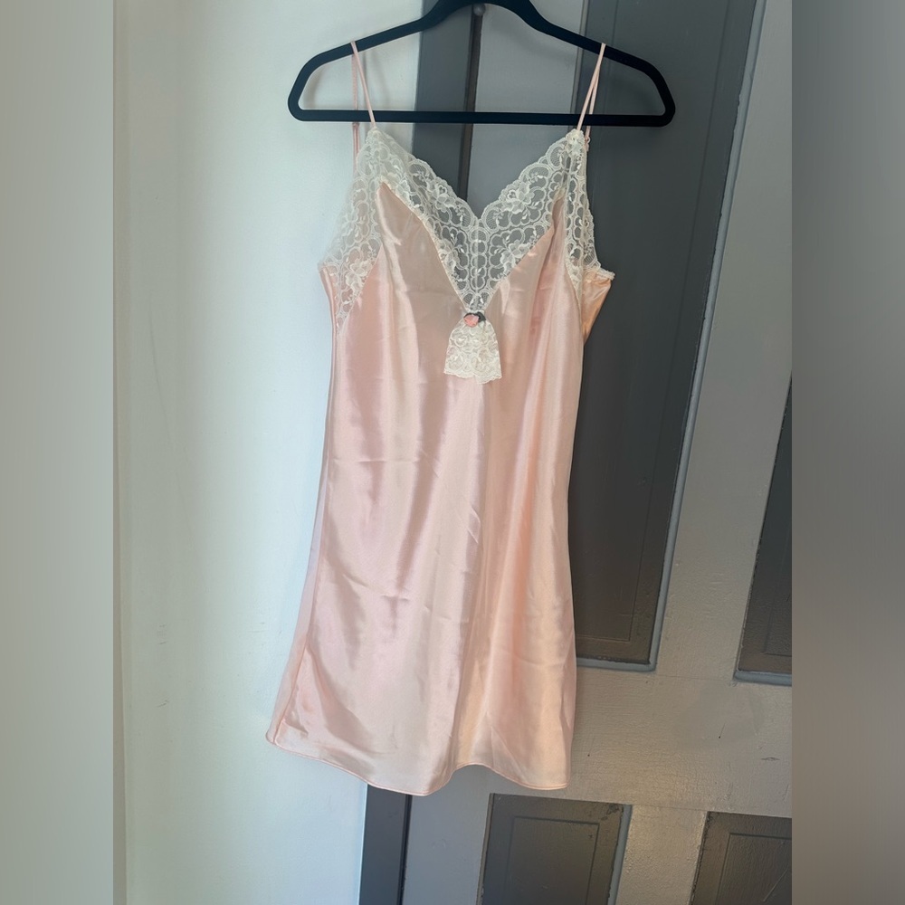 Shirley of Hollywood Vintage Pink Chemise with Lace Detail